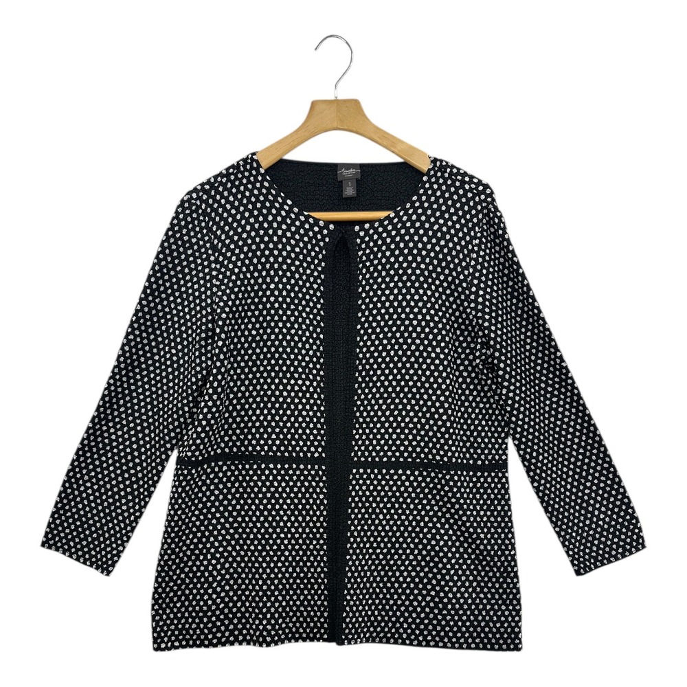 Travelers Collection by Chico's Black White Geometric Print Open Front Jacket 1